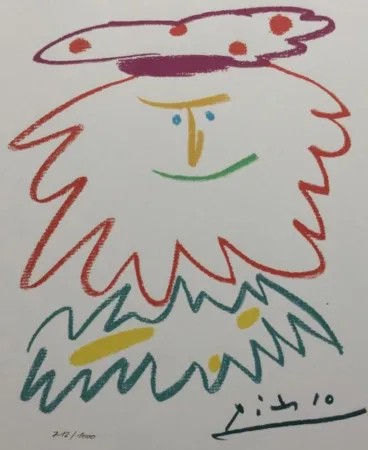 Lithograph Picasso (After) - VISAGE BARBU (1958) 