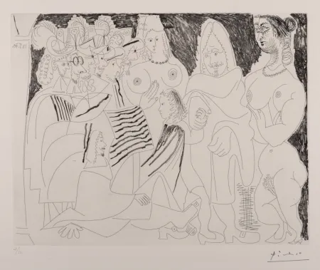 Etching Picasso - Après l'examen, le père remmène son fils, avec la bénédiction de l'Académie