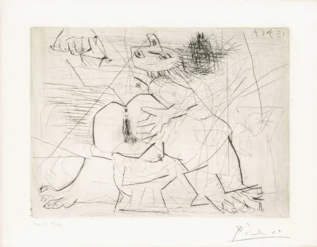 Etching Picasso - Aux quatre coins de la pièce, from Hommage à Roger Lacourière