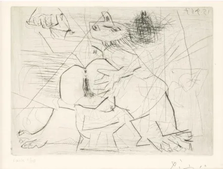 Etching Picasso - Aux quatre coins de la pièce, from Hommage à Roger Lacourière