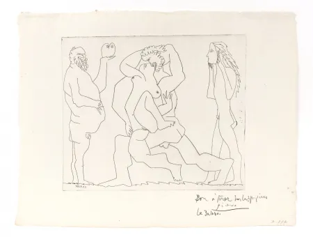 Etching Picasso - Bacchanal with Owl and Young Man in a Mask