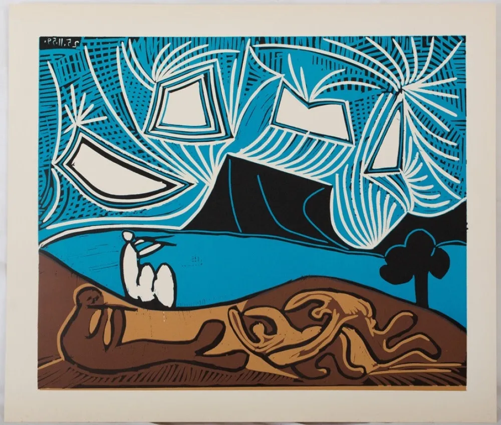 Linocut Picasso - Bacchanale au ciel étoilé