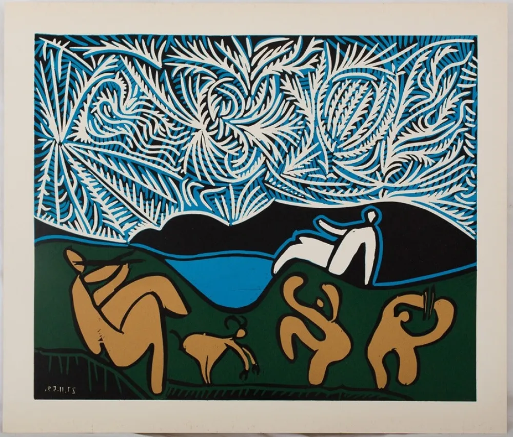 Linocut Picasso - Bacchanale : Danse sous les étoiles