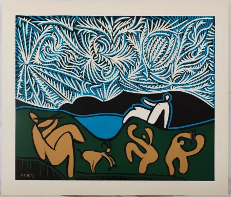 Linocut Picasso - Bacchanale : Danse sous les étoiles