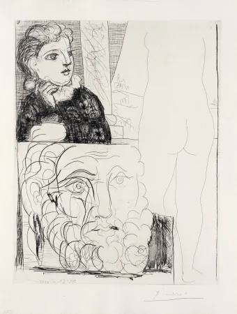 Etching Picasso - Bonne dans l'atelier de sculpture