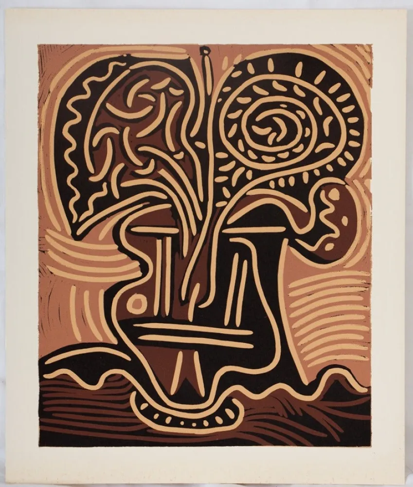 Linocut Picasso - Bouquet de fleurs