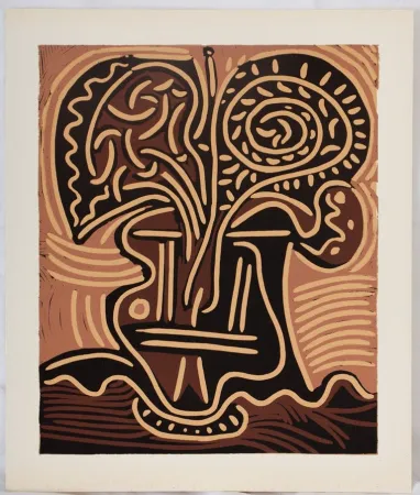 Linocut Picasso - Bouquet de fleurs