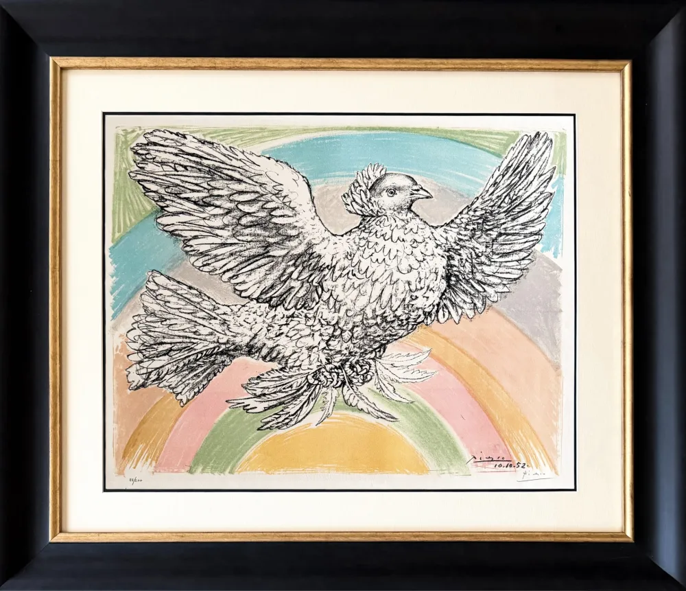 Lithograph Picasso - Colombe volant (à l'arc-en-ciel)