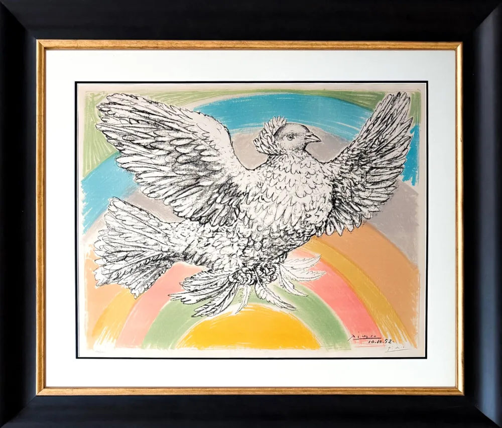 Lithograph Picasso - Colombe volant (à l'Arc-en-ciel)