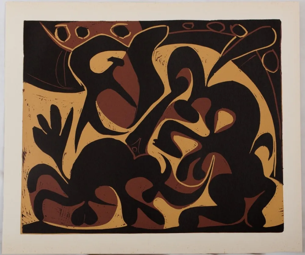 Linocut Picasso - Dans l'arène