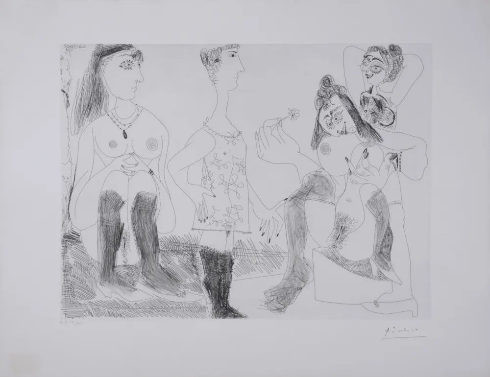 Etching Picasso - Degas songeant, filles entre elles