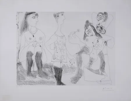 Etching Picasso - Degas songeant, filles entre elles