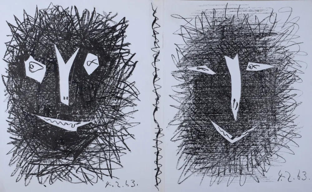 Lithograph Picasso - Deux Masques, 1963