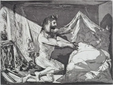 Etching And Aquatint Picasso - Faune dévoilant une femme