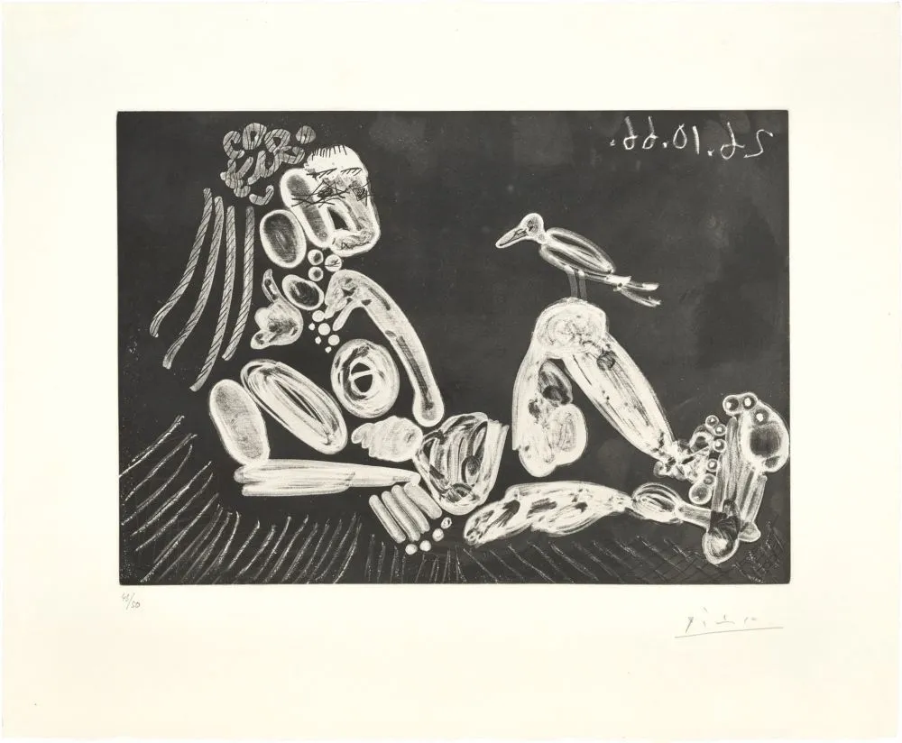 Etching And Aquatint Picasso - Femme à l'oiseau
