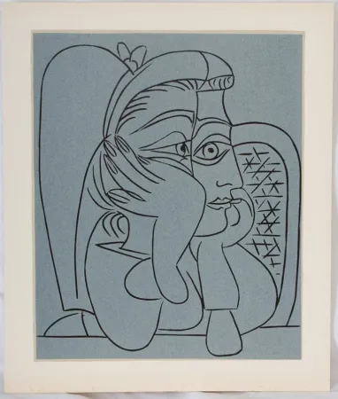 Linocut Picasso - Femme accoudée