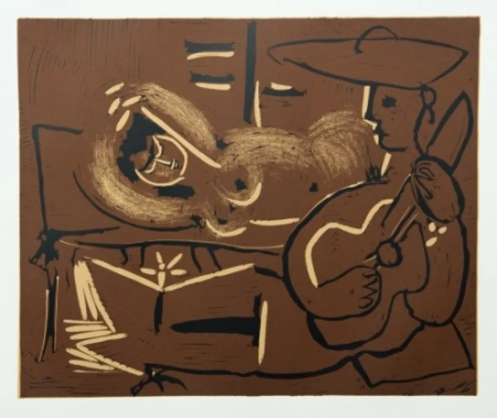 Etching Picasso - Femme couchée et guitariste
