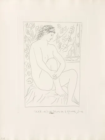 Etching Picasso - Femme nue assise devant un rideau