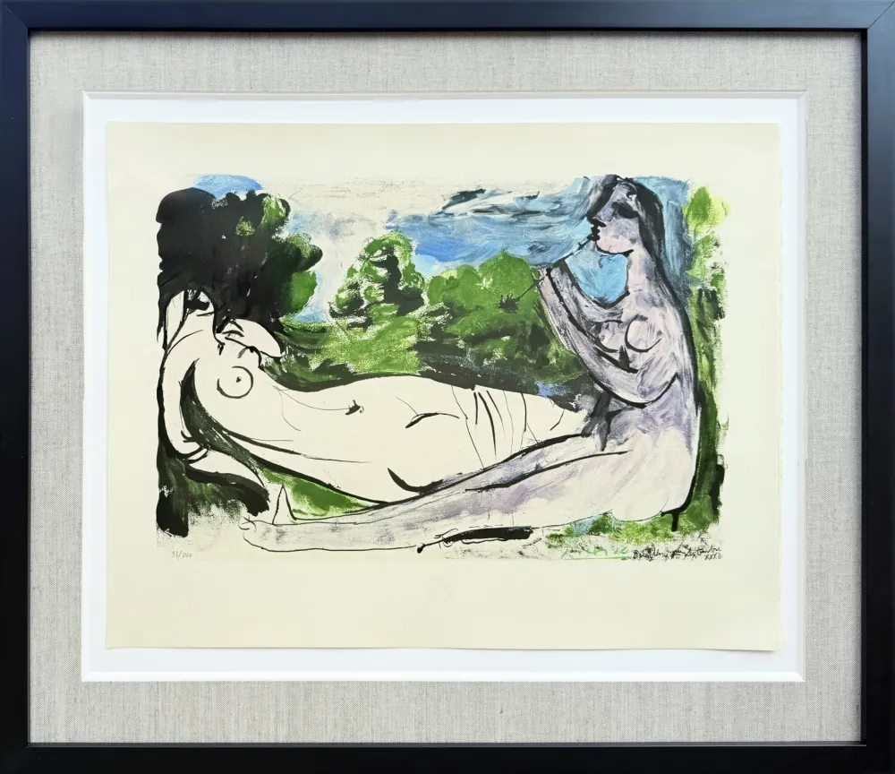 Lithograph Picasso - Femme nue couchée et joueur de flûte