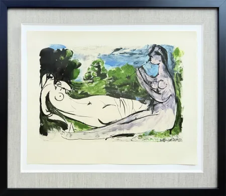 Lithograph Picasso - Femme nue couchée et joueur de flûte
