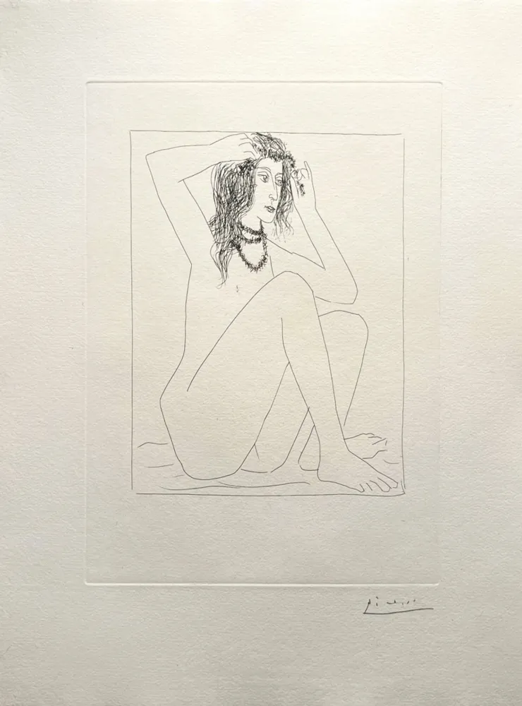 Etching Picasso - Femme nue se couronnant de fleurs