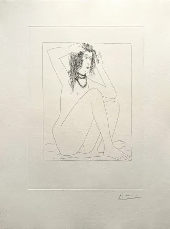 Etching Picasso - Femme nue se couronnant de fleurs