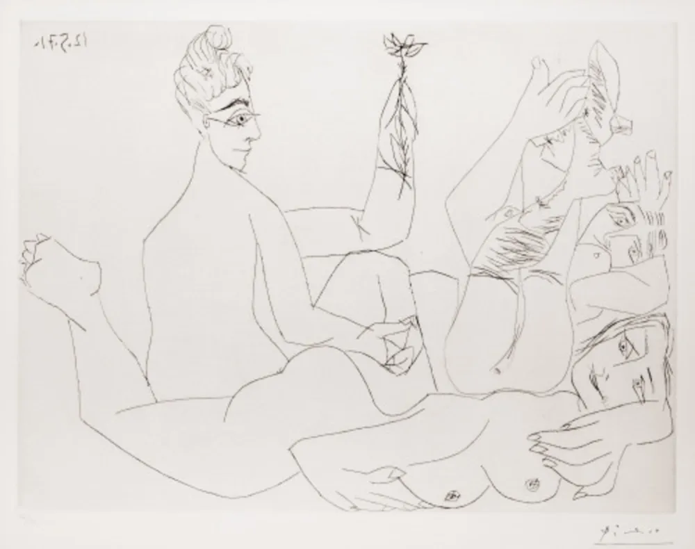 Drypoint Picasso - Filles entre elles, dont une avec une fleur