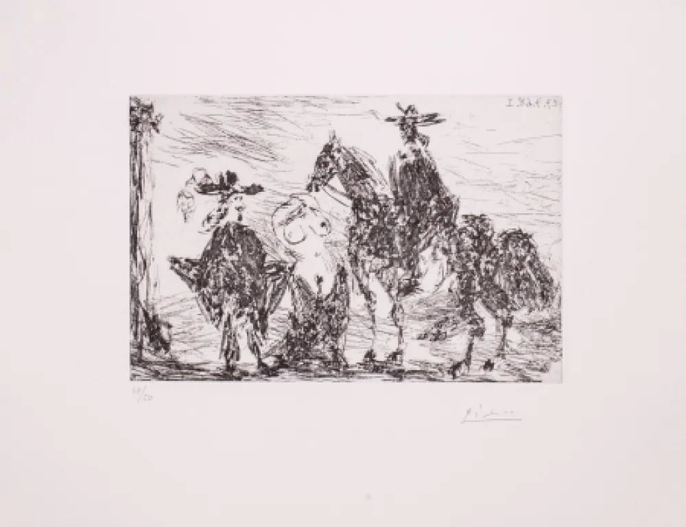 Etching Picasso - Gentilhomme, Femme honteuse et reitre 