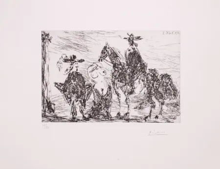 Etching Picasso - Gentilhomme, Femme honteuse et reitre 