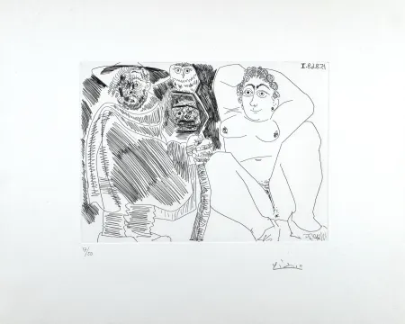 Engraving Picasso - Grosse Prostituée, Sorcière à la Chouette et Voyageur en Sabots 