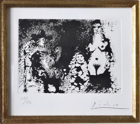 Etching And Aquatint Picasso - Homme à la pipe assis, Maja et Célestine 