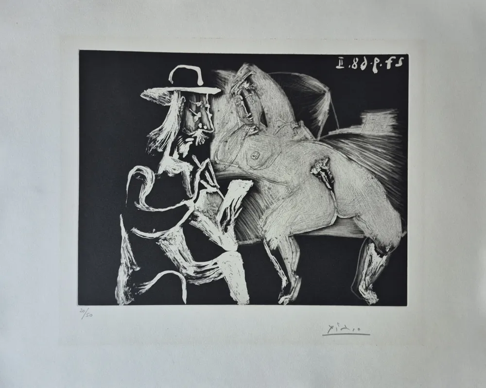 Etching Picasso - Homme au Chapeau dessinant à Côté d'une Femme offerte, from Séries 347