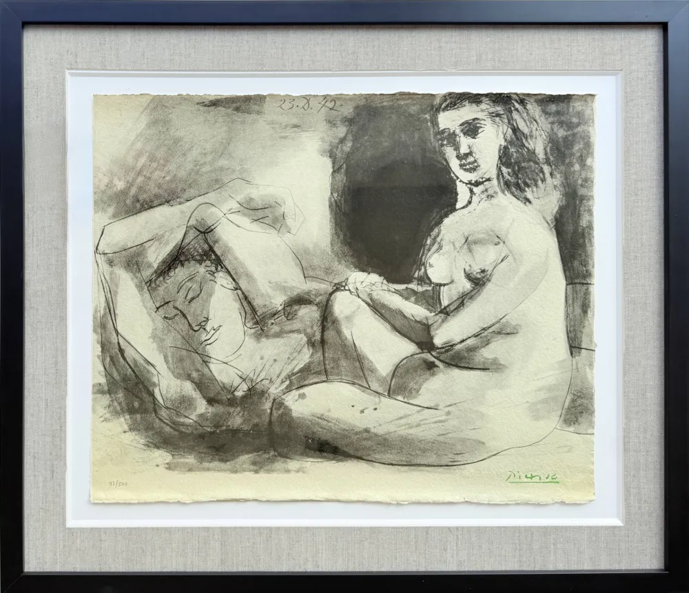 Lithograph Picasso - Homme couché et femme assise