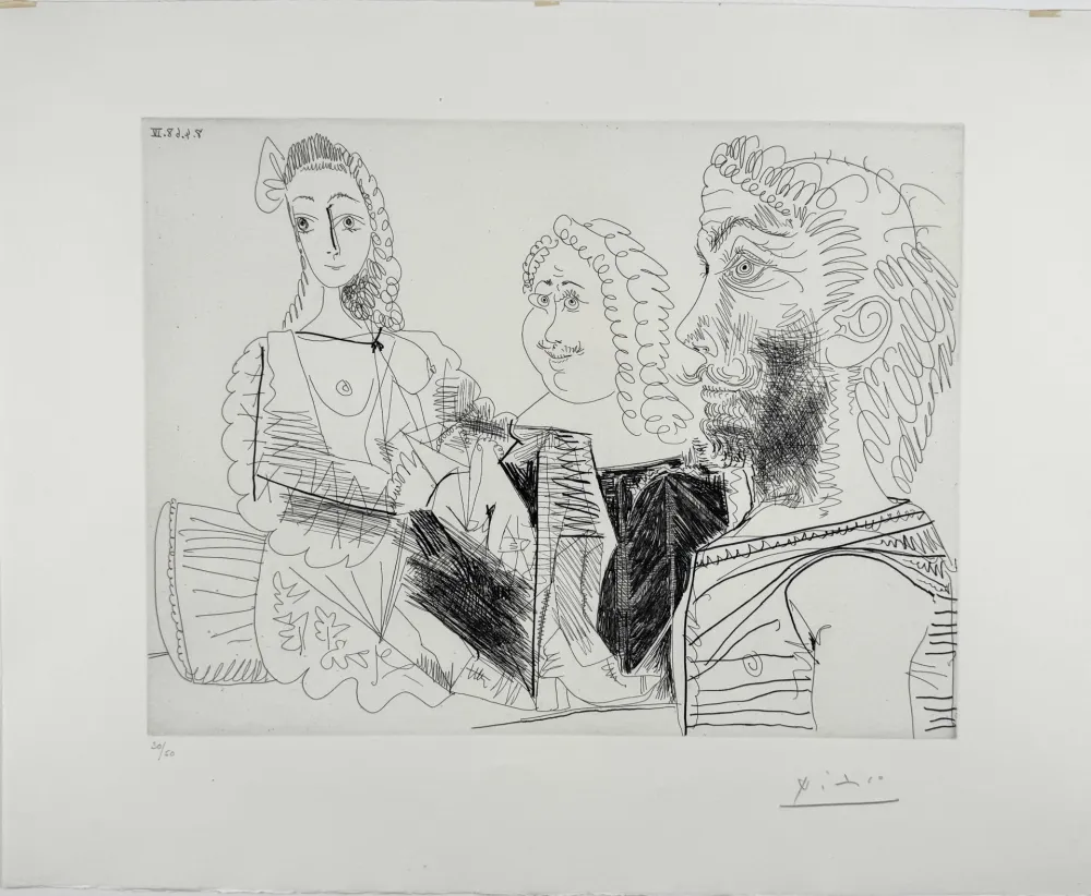 Engraving Picasso -  Homme en gilet afghan songeant aux amours d'un 