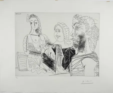 Engraving Picasso -  Homme en gilet afghan songeant aux amours d'un 