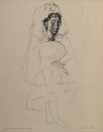 Pochoir Picasso - Jacqueline en Espagnole - La flûte double