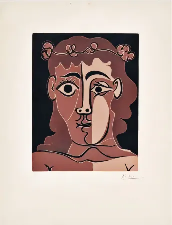 Linocut Picasso - Jeune Homme Couronné de Feuillage 