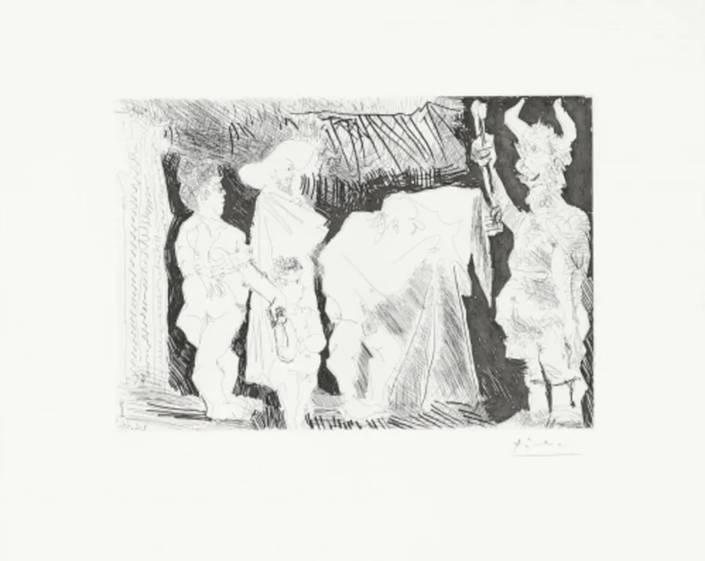 Etching And Aquatint Picasso - Le Cocu Posant pour une photographie devant des spectateurs
