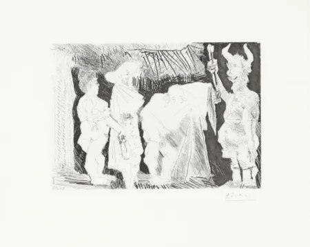 Etching And Aquatint Picasso - Le Cocu Posant pour une photographie devant des spectateurs