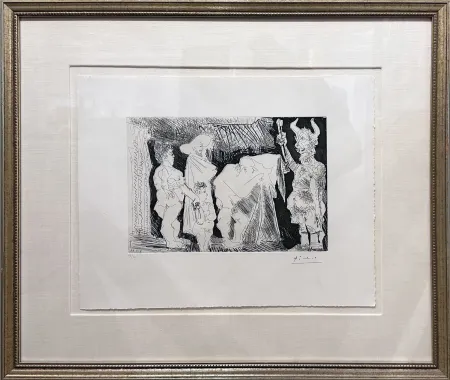 Etching And Aquatint Picasso - Le Cocu Posant pour une photographie devant des spectateurs (The cuckold posing for a photograph in front of spectators)