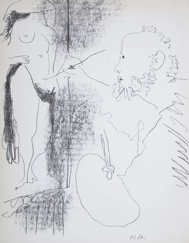 Lithograph Picasso - Le Peintre et son Modèle, 1964