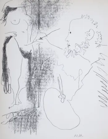 Lithograph Picasso - Le Peintre et son Modèle, 1964