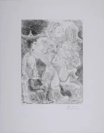 Engraving Picasso - Le peintre et son modèle imaginant une étreinte