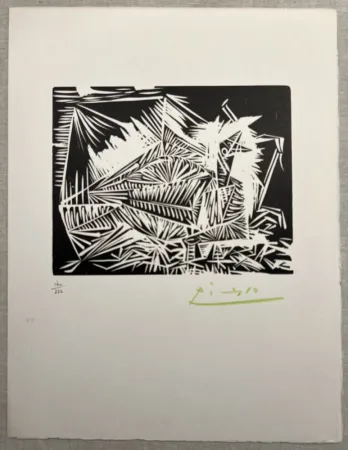 Linocut Picasso - LE PIGEONNEAU. Linogravure pour 