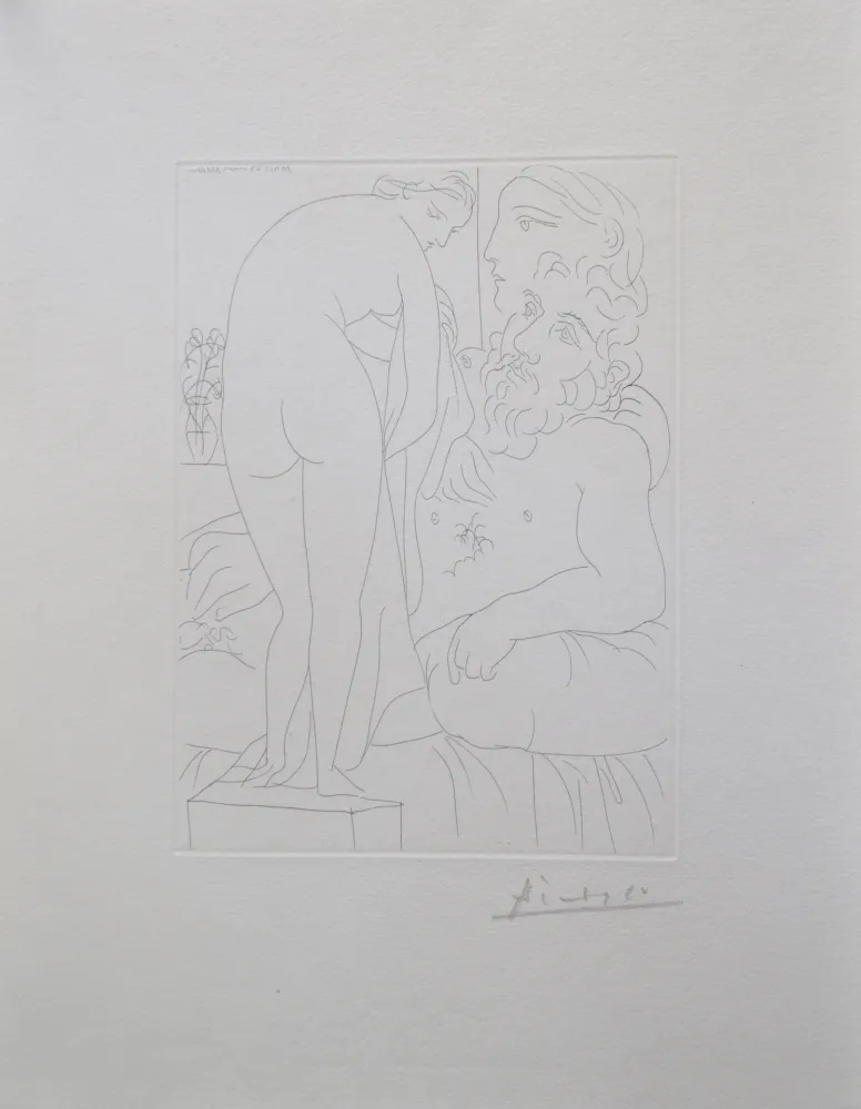 Etching Picasso - Le repos du sculpteur devant un nu à la draperie, pl. 51 (B160 Vollard)