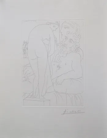 Etching Picasso - Le repos du sculpteur devant un nu à la draperie, pl. 51 (B160 Vollard)