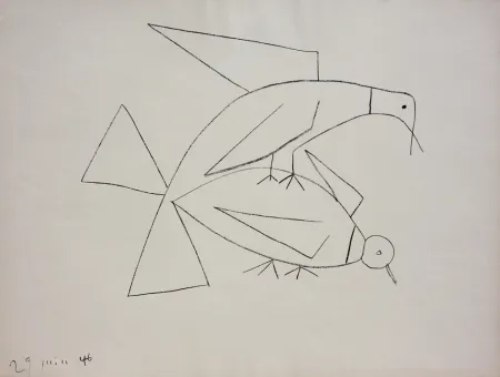 Lithograph Picasso - Les Deux Tourterelles II (B. 406) Two Turtle-doves