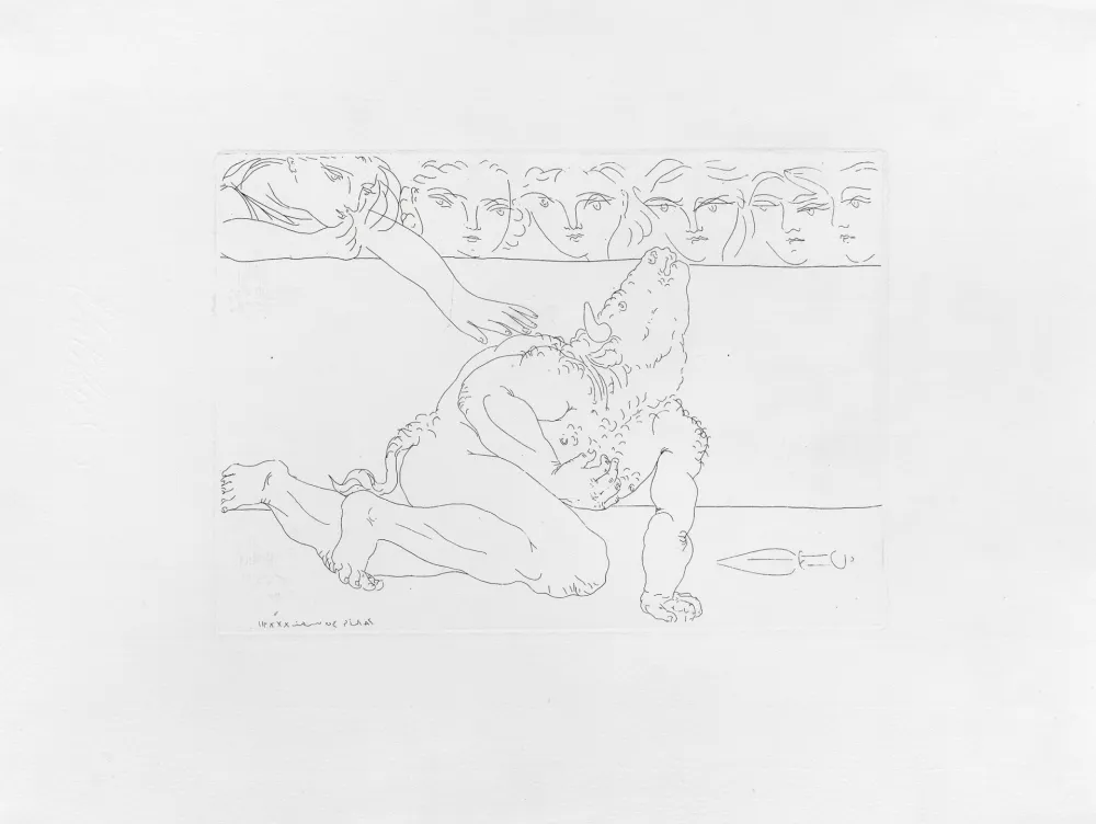 Etching Picasso - Minotaure mourant et jeune fille pitoyable