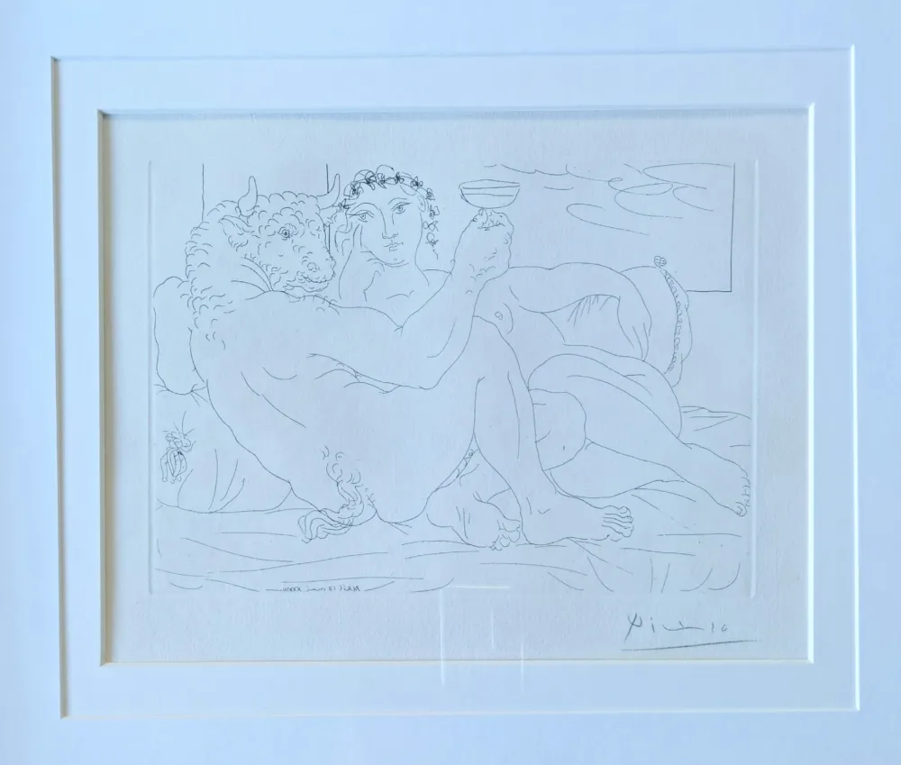 Etching Picasso - Minotaure, une coup à la main, et jeune femme 