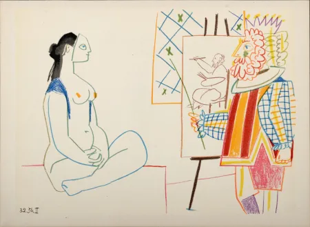 Lithograph Picasso - Model & King, 1954